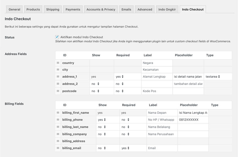 WooCommerce IndoOngkir - Customizable Checkout Fields