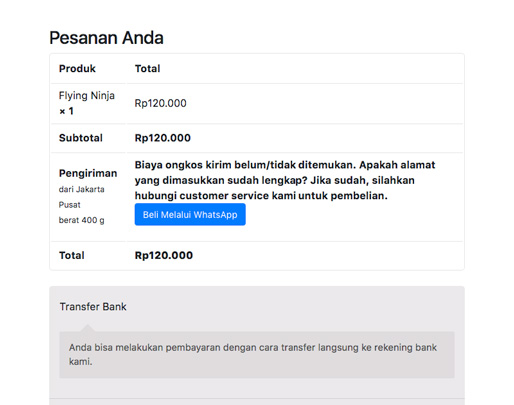 WooCommerce IndoOngkir - Custom No Shipping Message