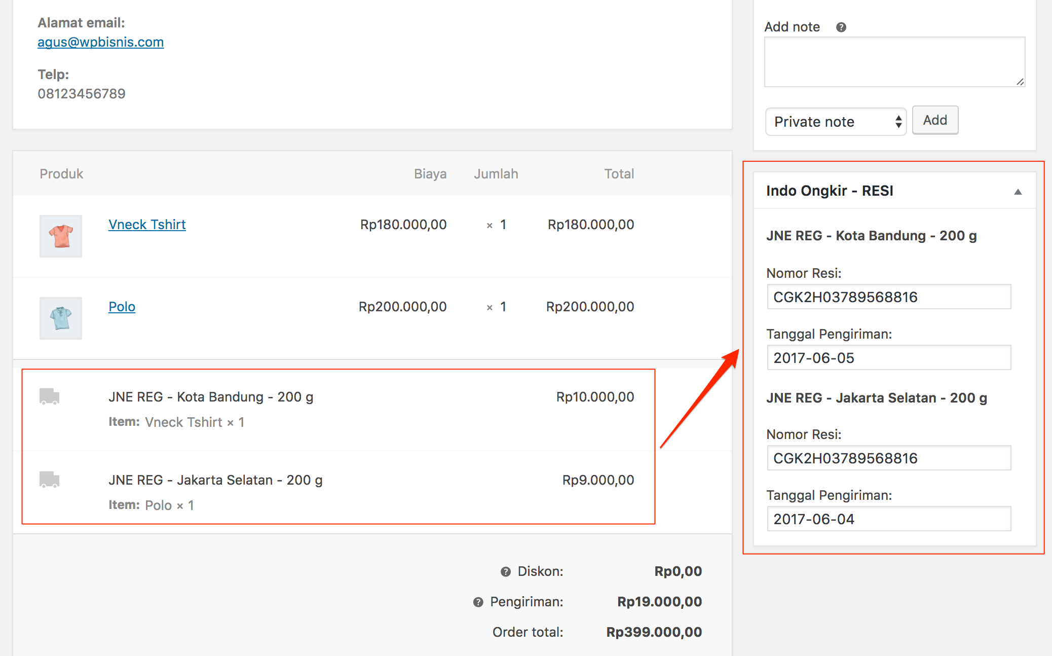 WooCommerce IndoOngkir - Input Nomor Resi Pengiriman